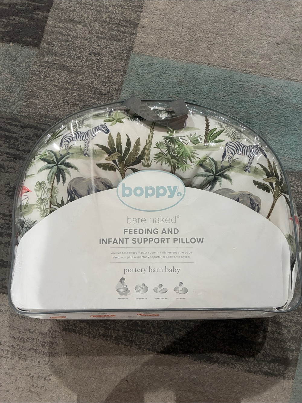 Boppy Bare Naked Infant Support Pillow - Green/White Safari Print